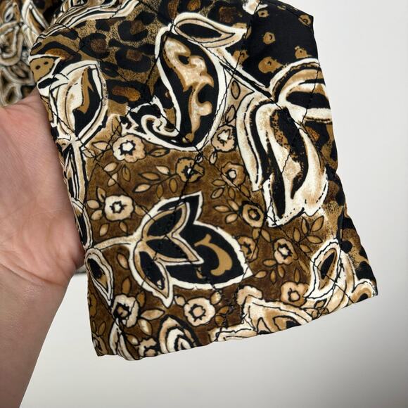 Vintage Quilted Floral Paisley Zip Up Jacket Womens M Black Tan Neutral - Picture 8 of 14